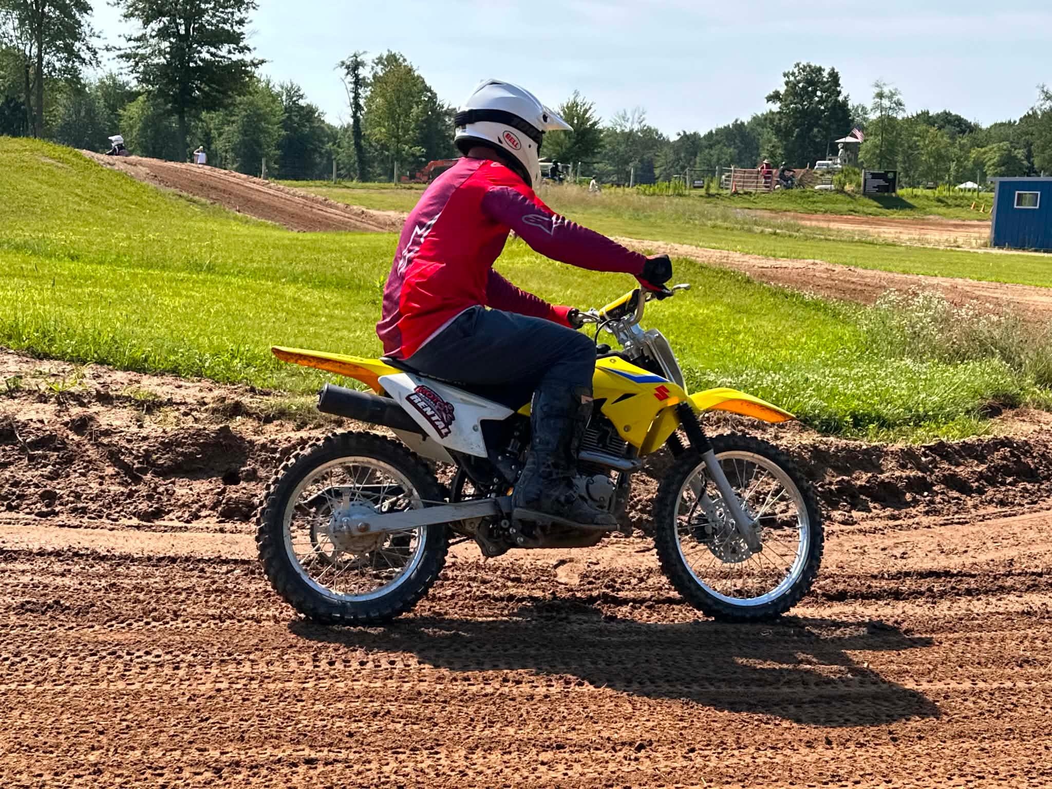 Dirt bike rider mid-ride