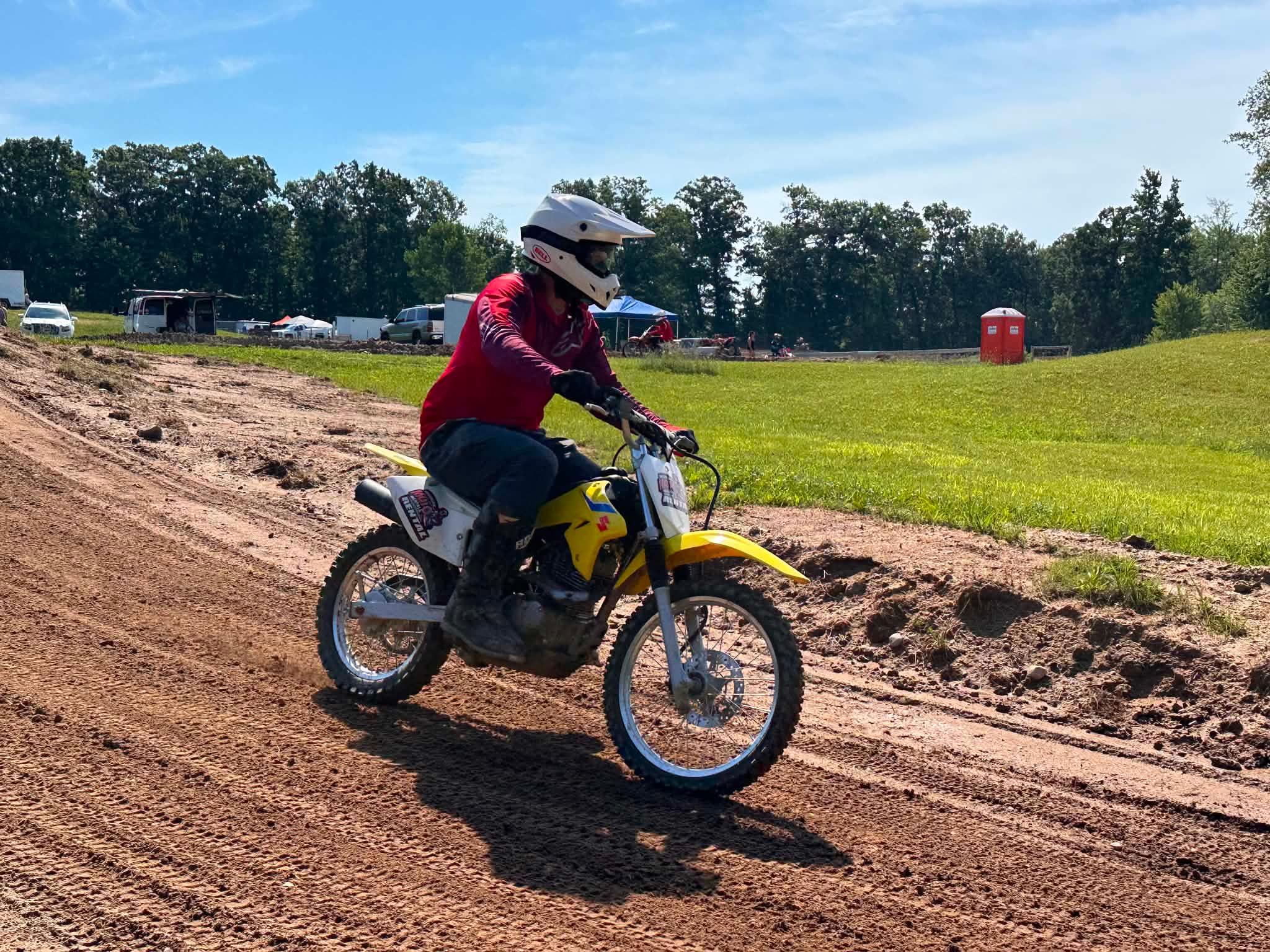 Renter riding his dirt bike at Michigan Moto Rentals