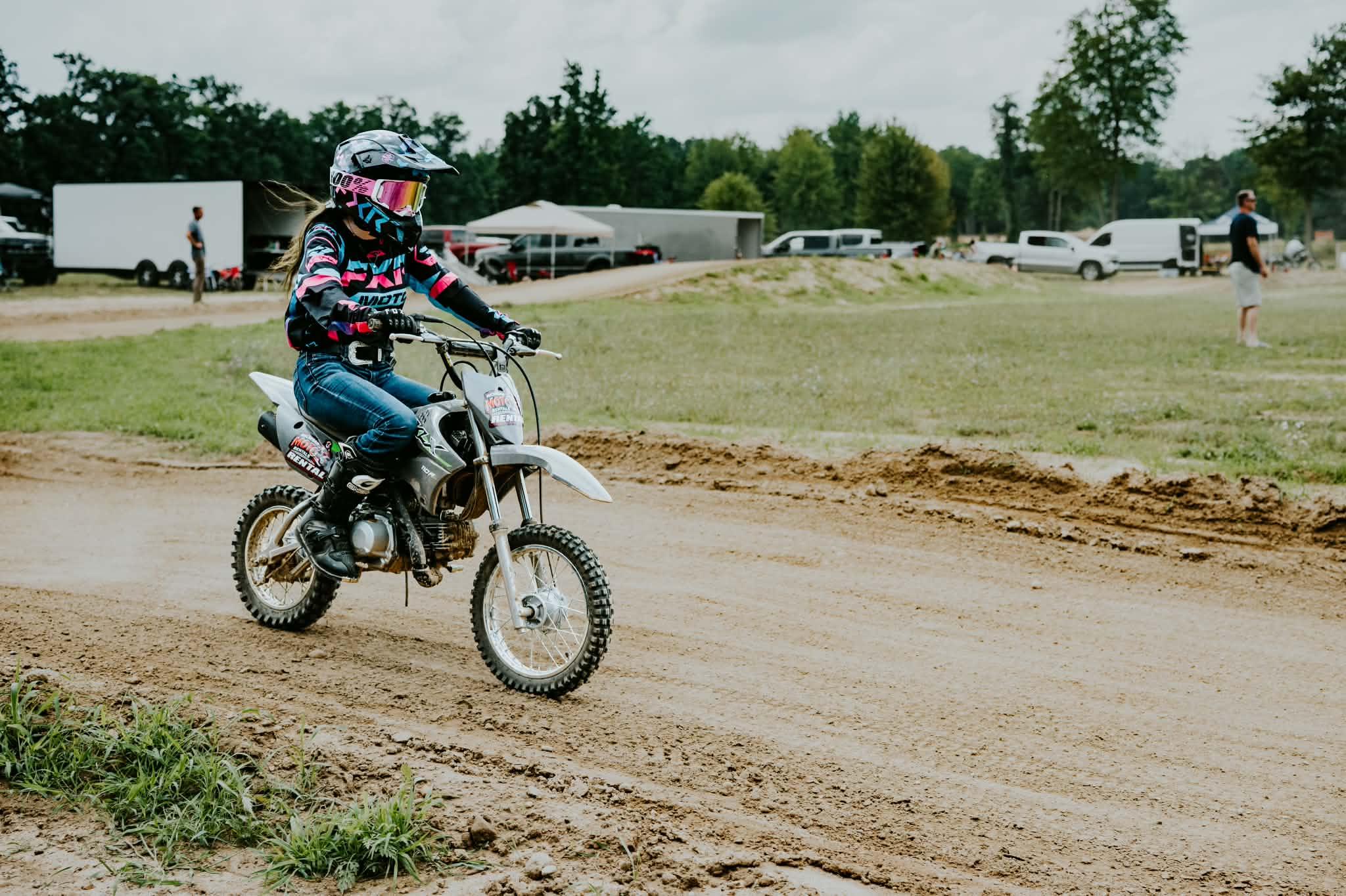 Renter riding his dirt bike at Michigan Moto Rentals